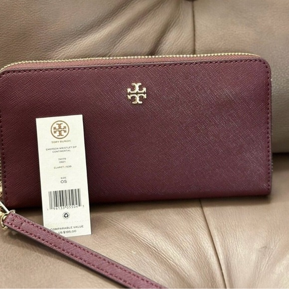 Tory Burch Emerson Wristlet Zip Continental Garnet - Picture 2 of 6